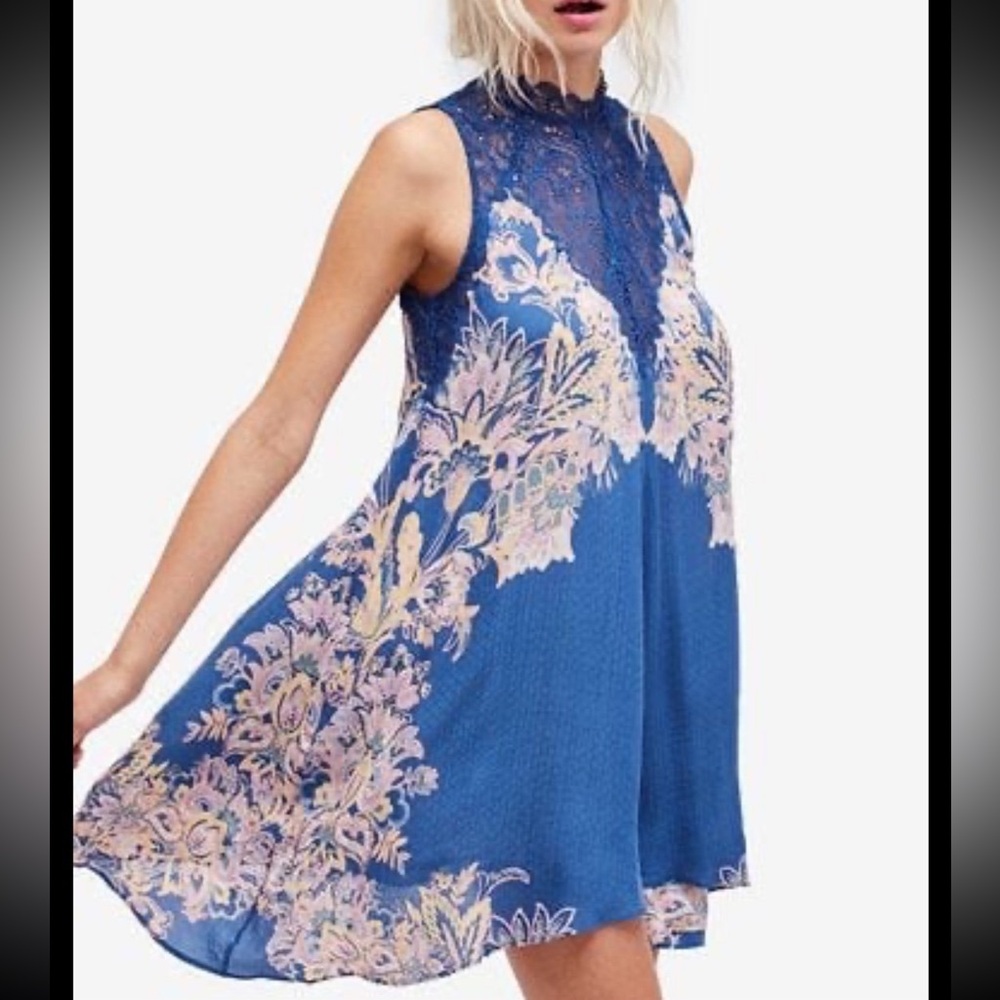 Intimately by Free People Sleeveless Blue Mini Dress w/Lace Accents size Medium